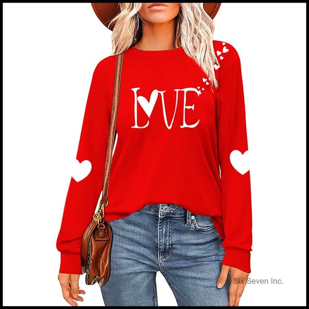 Love Heart Graphic Long Sleeve Tee Women's Valentine's Day Chic Casual Top
